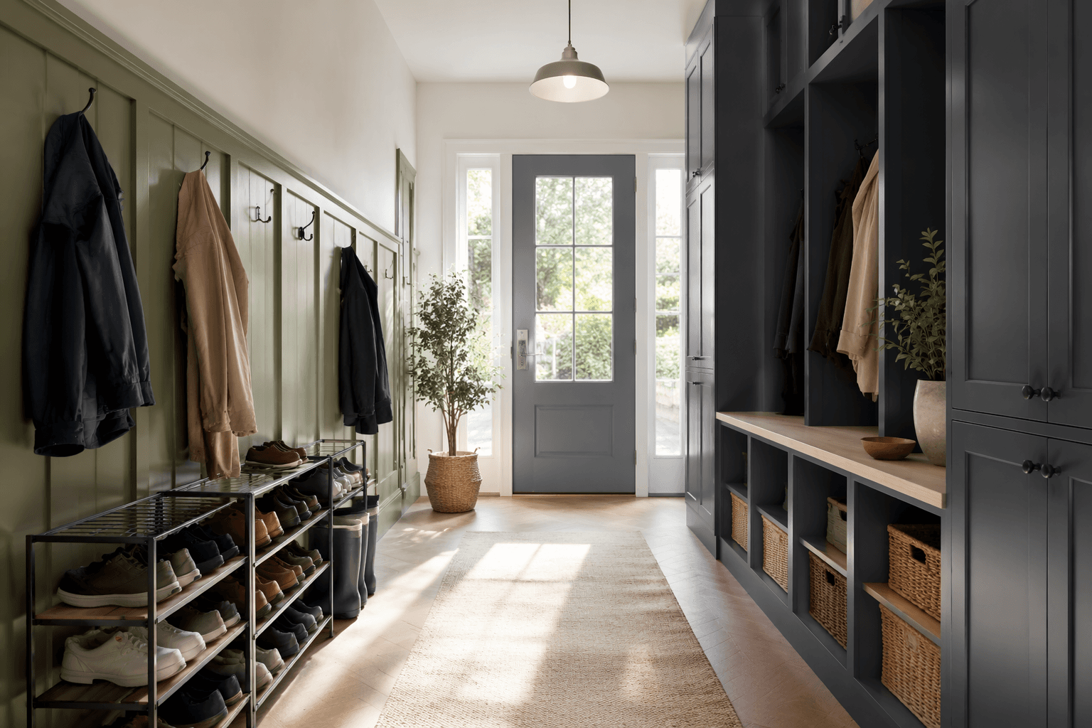A calm, organized hallway in morning light